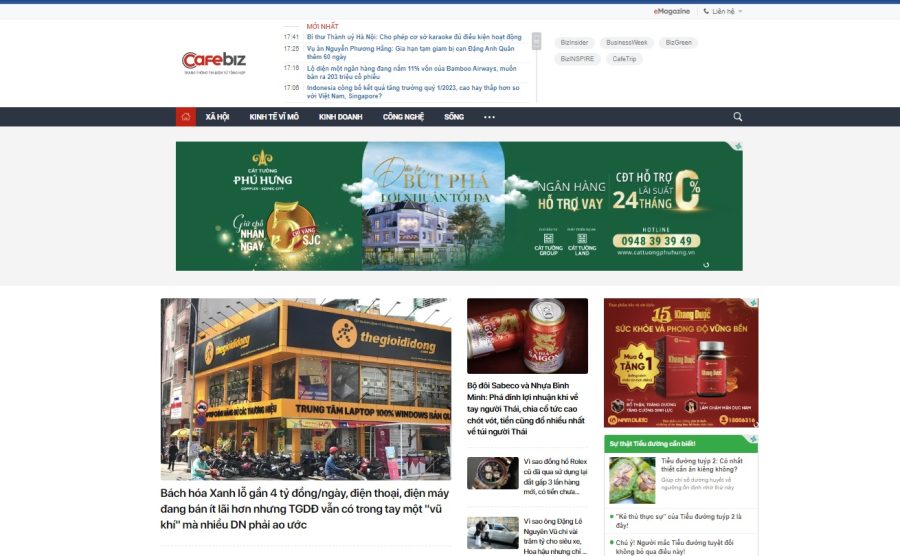 Giao diện website Cafebiz