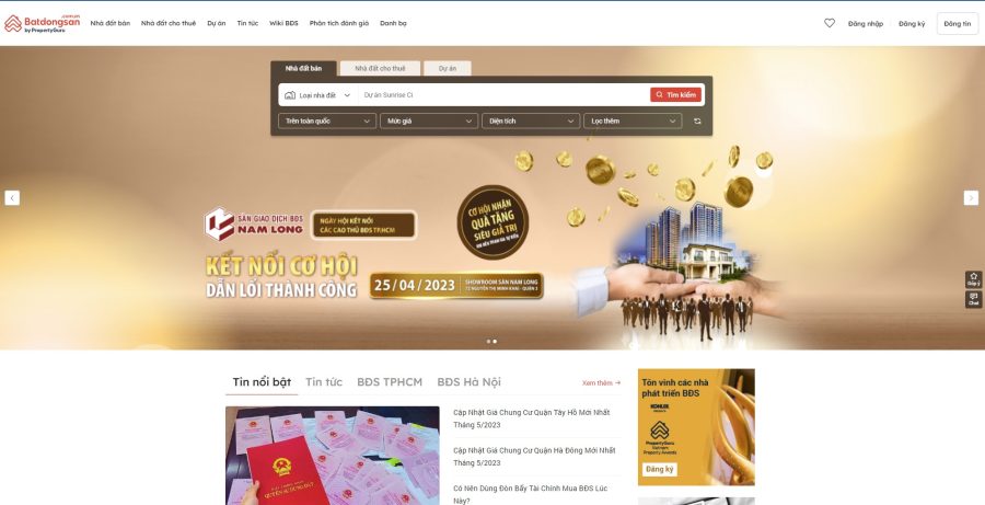 Giao diện website Batdongsan